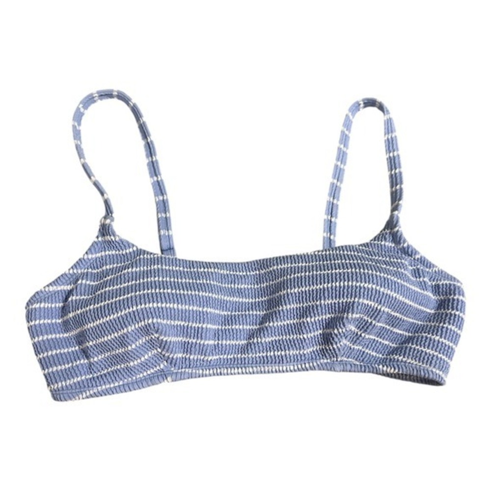 Freshwater Blue White Striped Smocked Seersucker Bikini Top XL NWT